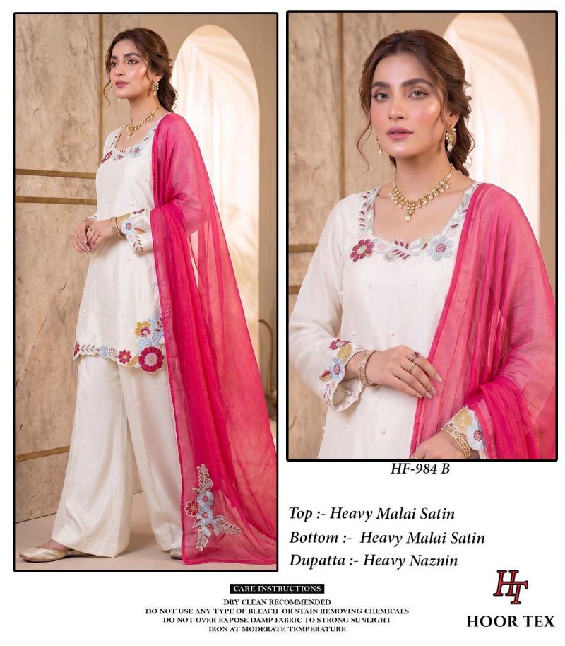 Hoor Tex 984 A To D Malai Satin Embroidery Salwar Kameez 